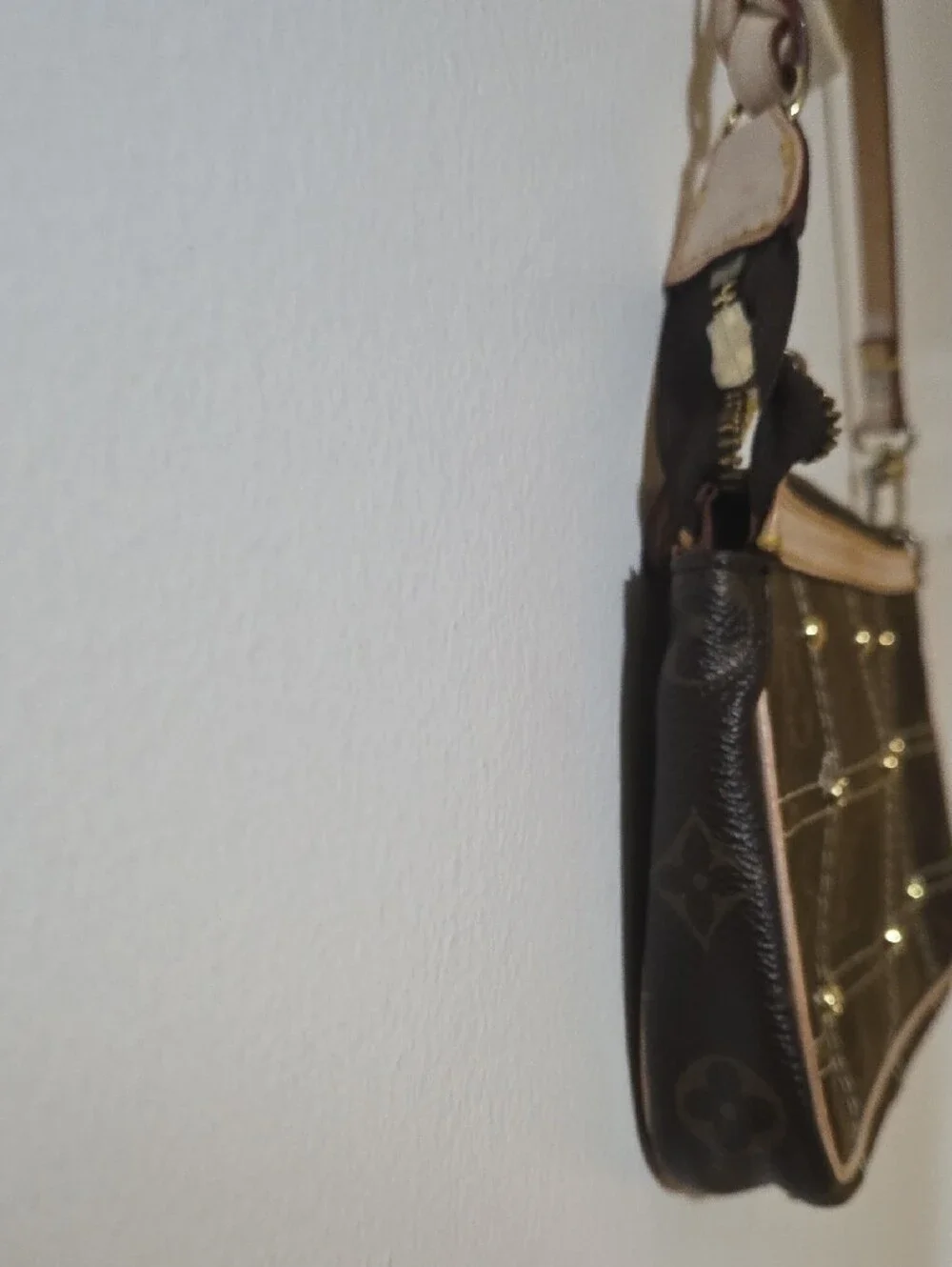 Louis Vuitton Brown Monogram Rivet Pochette Zip Closure Detachable Strap